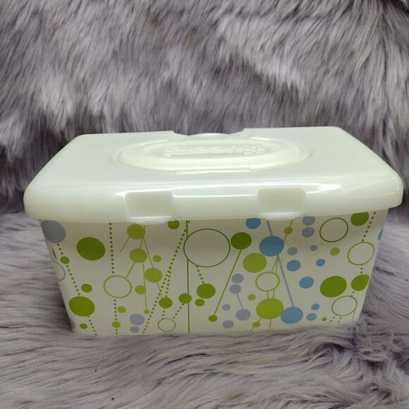 Huggies EMPTY Baby Wipes Dispenser Container Blue Green Circles Pop Up Top - Picture 3 of 8